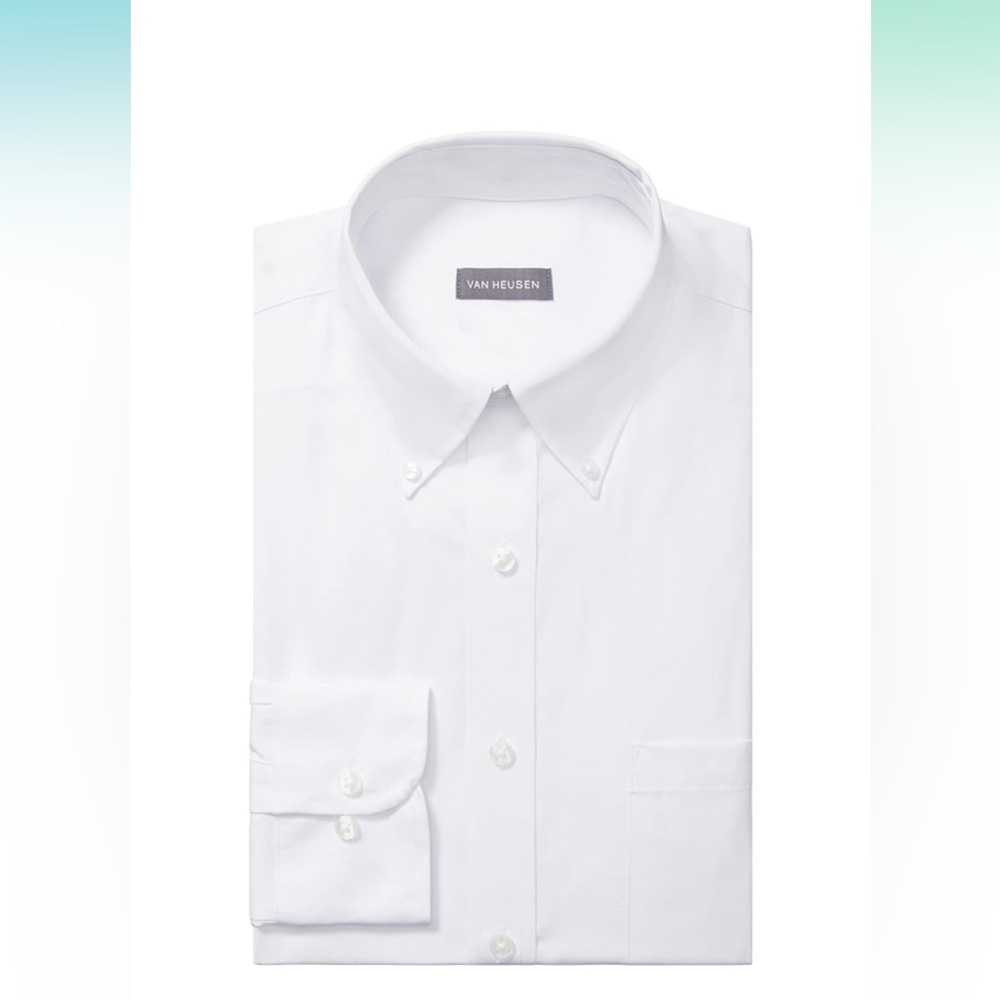 Van Heusen Men's Pinpoint Regular Fit Solid Button Down Collar Dress Shirt